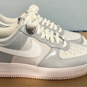 Nike Air Force 1 Low Sneakers in White & Light Gray Patent